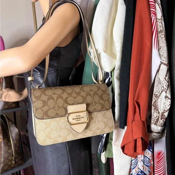 Coach Tan and Cream Shoulder Bag with Monogram Pattern - Picture 3 of 11